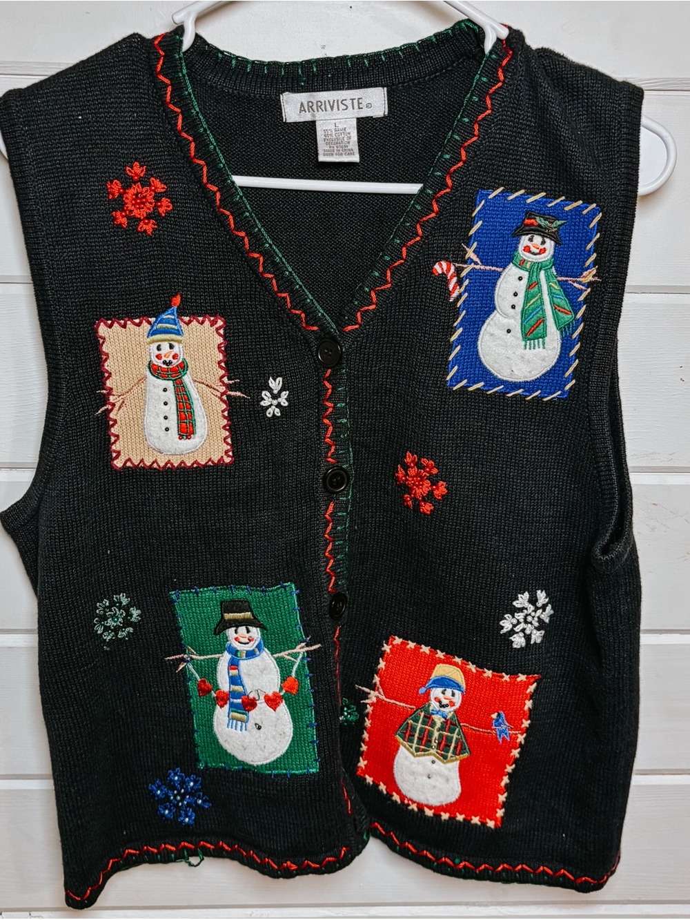 Vintage Knit Christmas Sweater Vest | Snowman | Large